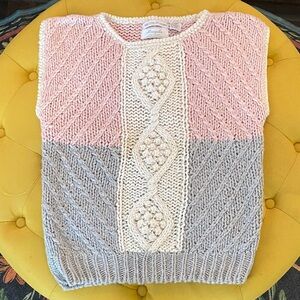 Vintage Knit Sleeveless Sweater in Pink, Gray, and Cream